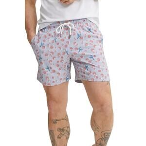 Stone Rose Coral Blue Hummingbirds Floral Drawstring Summer Swim Shorts XL NWT